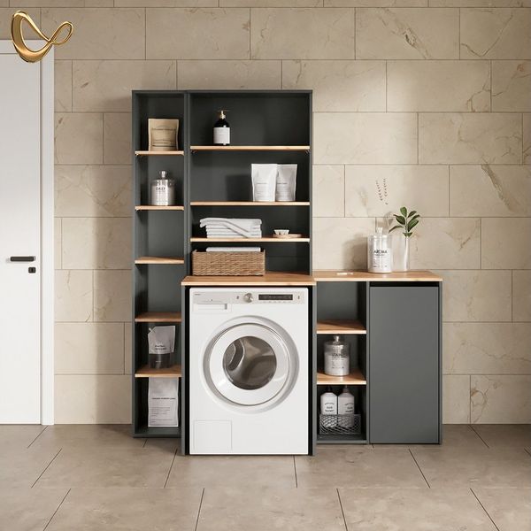 Livinity® Wäscheschrank Paolina, Anthrazit/Goldkraft Eiche, 68 x 88.2 cm, mit offenen Rega. (1-St)