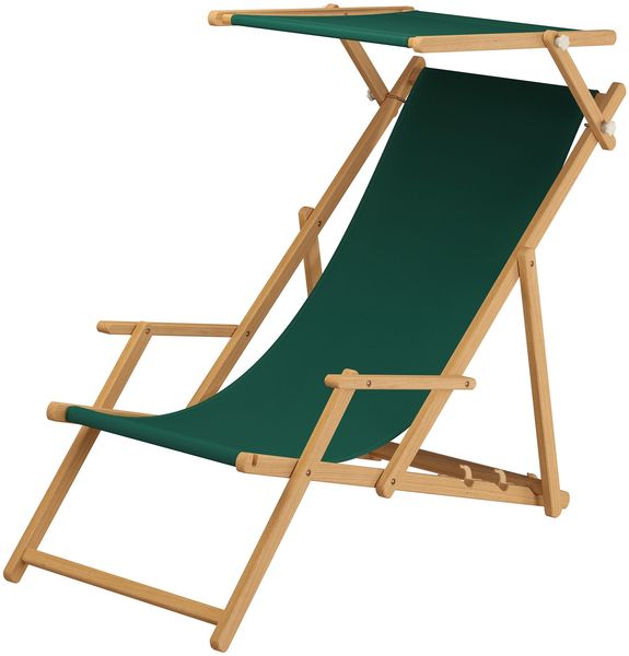 Holz-Liegestuhl, Gartenliege Stofffarbe grün V-10-304N