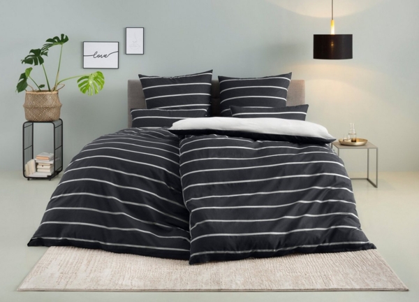 my home Bettwäsche Katja, Linon, 2 teilig, Bettwäsche aus Baumwolle, Bettwäsche mit Streifen-Design, Wendeoptik Bild 1