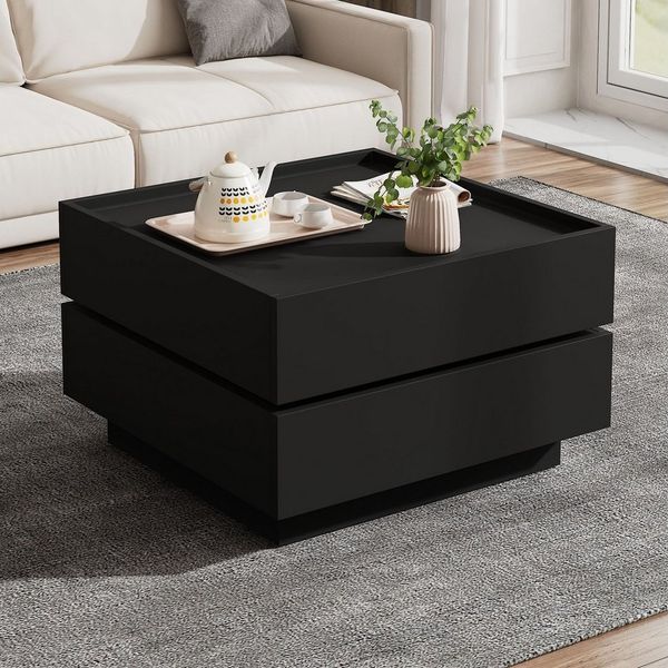 STILVORA Couchtisch Wohnzimmertsich mit drehbare Tischplatte,Sofatisch mit Ablage&Stauraum (Satztisch, Wohnzimmertisch Beistelltisch, Wohnzimmertisch, 1-St, 2 Schubladen, 60*60*38cm), mit Gleitschienendesign
