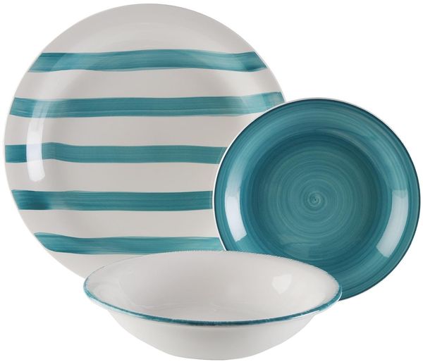 Versa 18-teiliges -Geschirrset, moderner Stil, 3 x 26,5 x 26,5 cm, Porzellan, Blau