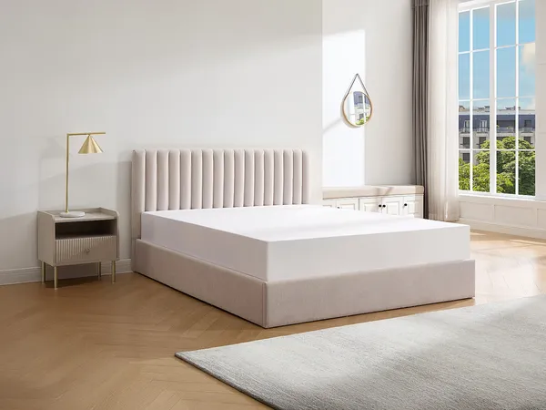 Vente-unique - SARANELI Bett Stoff Beige - B 203 cm x H 103 cm x L 148 cm