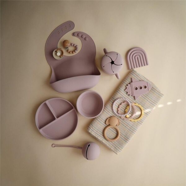 Mushie Aufbewahrungsbox Schnullerbox Soft Lilac, Schnullerhalter Schnulleretui Aufbewahrung Lila Silikon BPA-frei