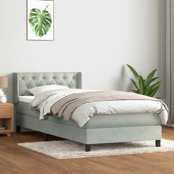 vidaXL Boxspringbett mit Matratze Hellgrau 80x210 cm Samt 3318345