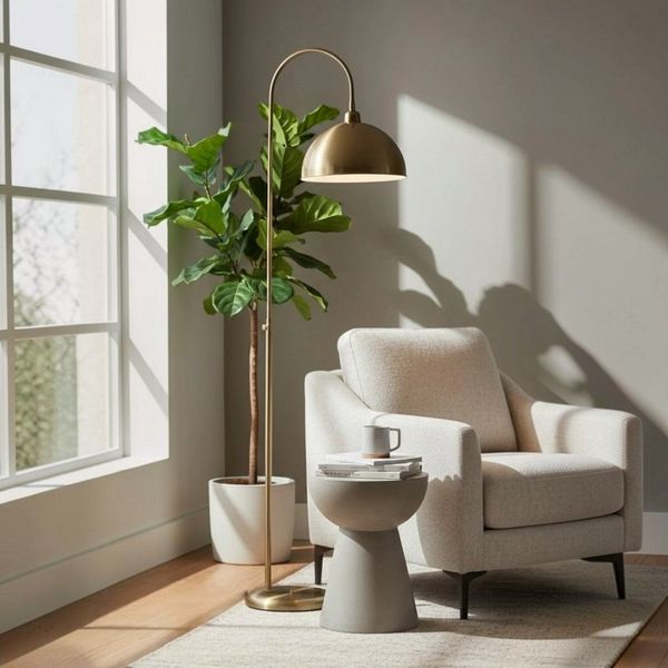 Bamyum Stehlampe Moderne Stehlampe aus Metall mit E27, verstellbarer Lampenschirm, ohne Leuchtmittel, E27, verstellbarer Lampenschirm, Stehluchte mit Ablage