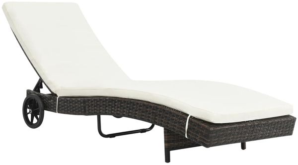 vidaXL Sonnenliege mit Rollen und Auflage Poly Rattan Braun 44453