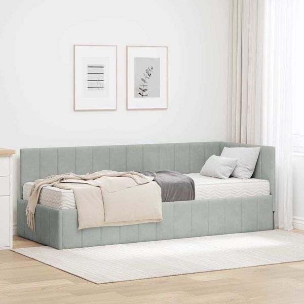 vidaXL Eckbettgestell mit Matratze mit Kopfteil 2 pcs Hellgrau Samt 3393838