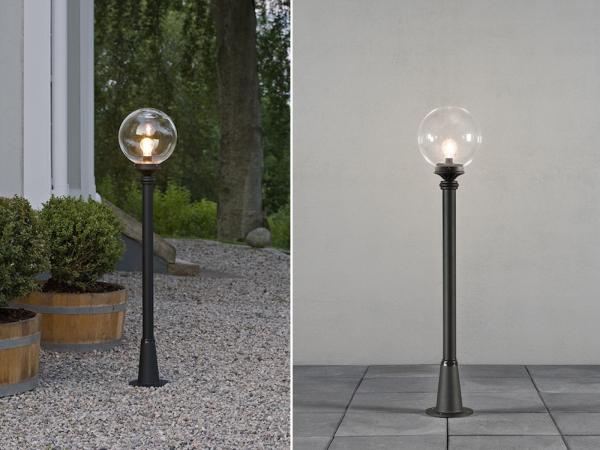 LED Wegeleuchte Aluminium Schwarz mit Glaskugel, Höhe 118cm