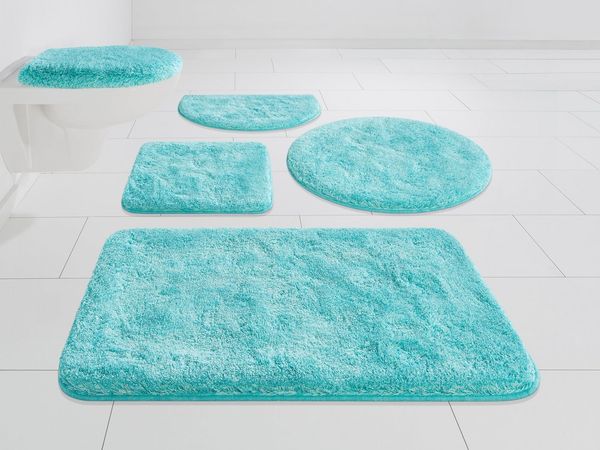 Grund Badematte Melos, Badvorleger, Badezimmer Teppich, sehr weich, Höhe 27 mm, rutschhemmend beschichtet, fußbodenheizungsgeeignet, Kunstfaser, rechteckig, 3-tlg. Stand-WC Set, melierte Optik, sehr weicher Flor, Melange-Effekt, Made in Europe