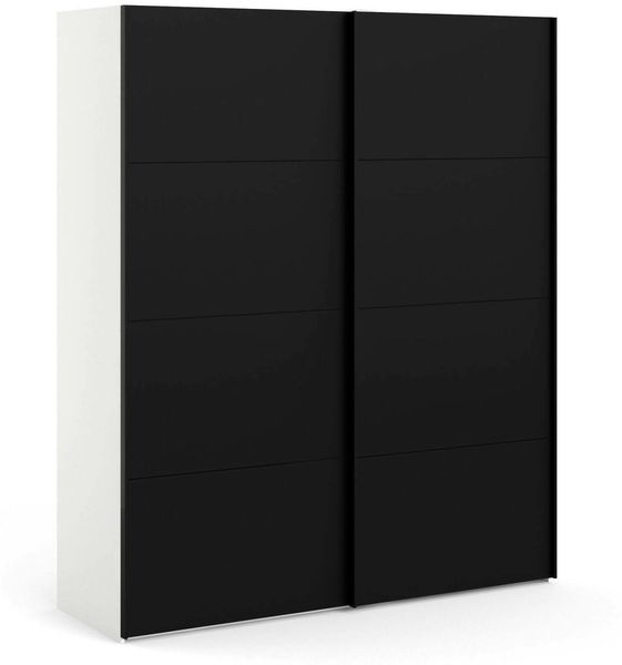 Dmora Kleiderschrank 2 Türen Portlouis, Schlafzimmermöbel, Schrank, Garderobe, 182x62 h220 cm, Schwarz und Weiß