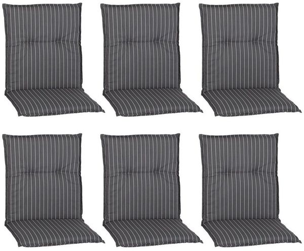 NYVI Sitzauflage Niedriglehner Auflagen 6er Set Barcelona Gartenstuhlauflagen 100x50cm, (6 St), Niederlehner Stuhlauflage Sitzauflage mit Halteband Streifen gestreift