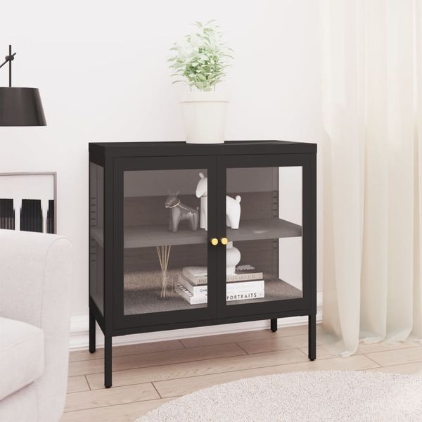 vidaXL Sideboard Schwarz 70 x 35 x 70 cm Stahl und Glas [336064]
