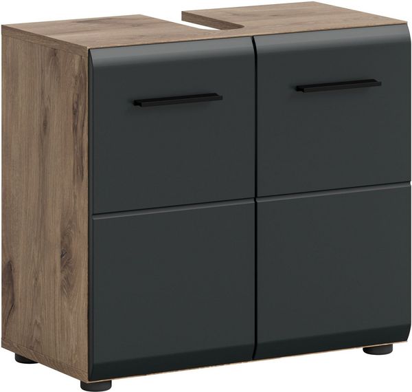 welltime Waschbeckenunterschrank FLORENZ, Breite 60cm, 1 Einlegeboden, 2 Fächer (1-St, TOPSELLER) mit Siphonausschnitt, Badmöbel, Badschrank, Schrank, Kommode, Bad