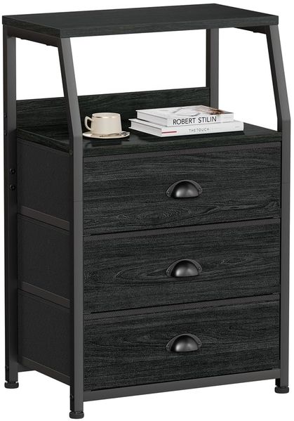 GarveeLife Kommode Schmal Kommodenschrank Mit 3 Schubladen Aus Stoff, Nachttisch Nachtschrank Sideboard Aufbewahrungskommode Mit 2-Tier Holz Regal Für Schlafzimmer, Flur, Wohnzimmer, 41 x 29 x 72Cm