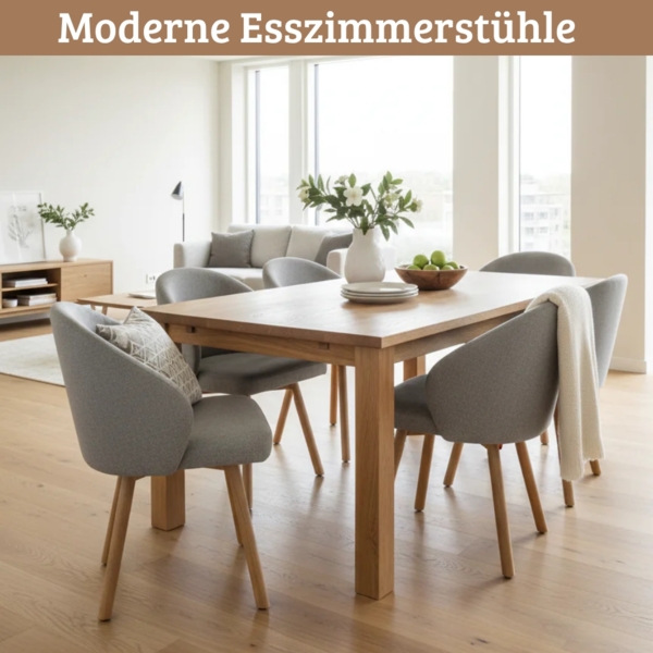 DELUKE® Esszimmerstühle 2er Set ERIK - Stoffbezug, Eichenholz Beine| Gepolsterte Sitzfläche | Skandinavisch Minimalistisch, Stühle Esszimmer | Hellgrau Bild 2