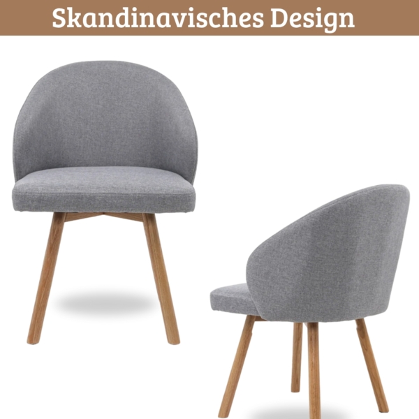 DELUKE® Esszimmerstühle 2er Set ERIK - Stoffbezug, Eichenholz Beine| Gepolsterte Sitzfläche | Skandinavisch Minimalistisch, Stühle Esszimmer | Hellgrau Bild 4