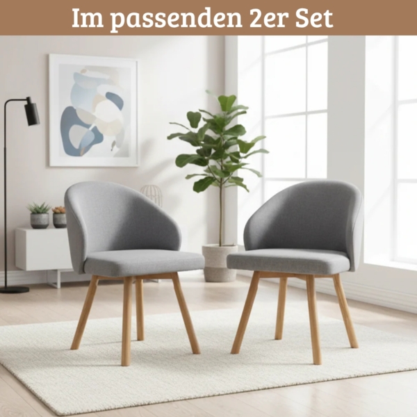 DELUKE® Esszimmerstühle 2er Set ERIK - Stoffbezug, Eichenholz Beine| Gepolsterte Sitzfläche | Skandinavisch Minimalistisch, Stühle Esszimmer | Hellgrau Bild 6