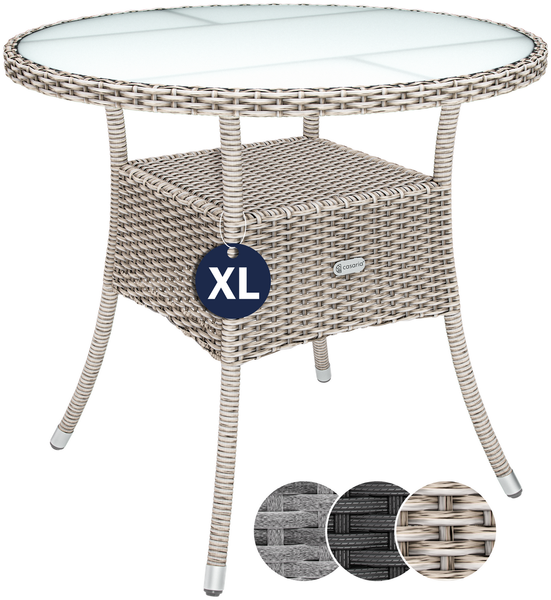 CASARIA® Polyrattan Balkontisch Beistelltisch Rund Ø 80cm Grau Beige