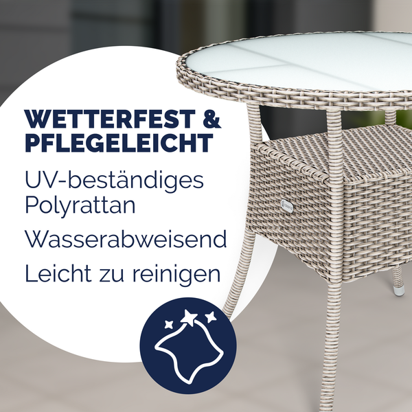 CASARIA® Polyrattan Balkontisch Beistelltisch Rund Ø 80cm Grau Beige