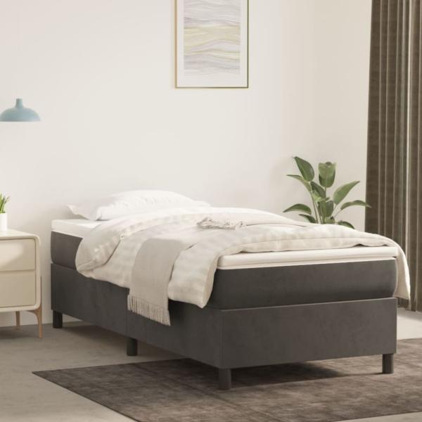 vidaXL Boxspringbett mit Matratze Dunkelgrau 100x200 cm Samt 3144664