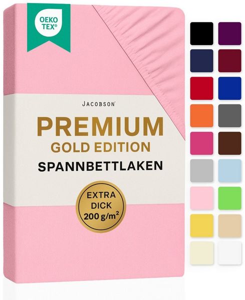 Jacobson Spannbettlaken PREMIUM 200 g/m² Jersey aus 97% Baumwolle & 3% Elasthan, Extra dichtes Bettlaken mit maximalem Halt