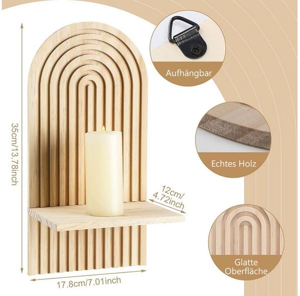 TUWENA Wandregal 2 Stück Wandregal Holz, Boho Wanddeko, Klein Pflanzregal Holzregal, 2-tlg, Wand Regale für Schlafzimmer, Wohnzimmer, Badezimmer, Balkon, Küche