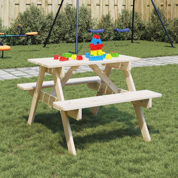 Gartentische, Picknicktisch für 4 Kinder mit Schirmloch Massivholz Tanne