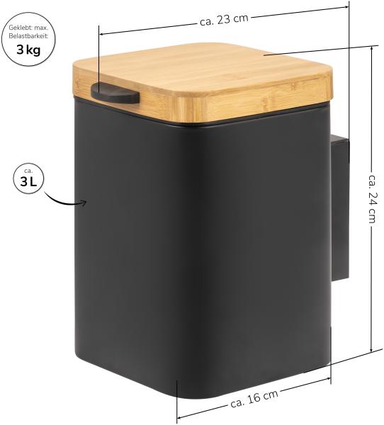 bremermann Kosmetikeimer Wand-Kosmetikeimer 3 l, Badmülleimer 2-Wege-Montage, eckig Bild 7