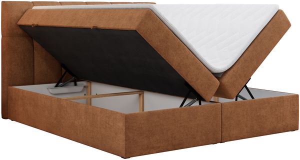 Boxspringbett mit Kopfteil und Topper, Doppelbett - RICO - 200x200cm - Orange Stoff - H4 Bild 4
