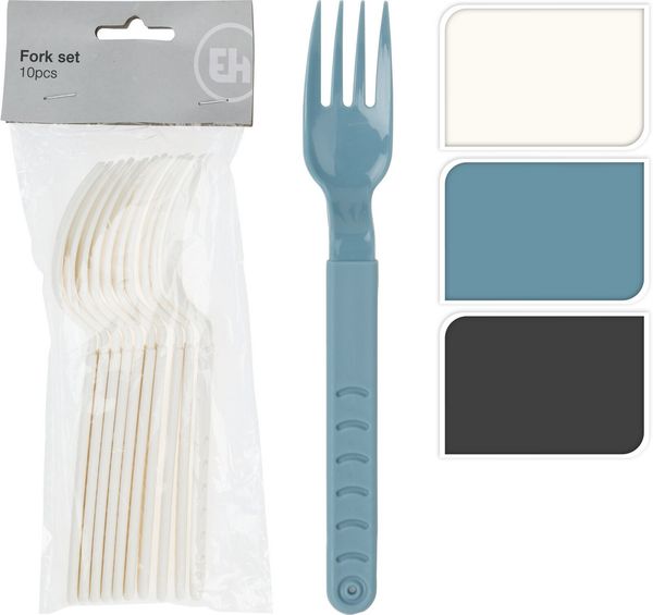 Koopman Tafelgabel Kunststoff 3 Farben 10/20 Tlg. Set (20 Stück), 20tlg, Kunststoff, Campinggabel, Kuchengabel, 18cm