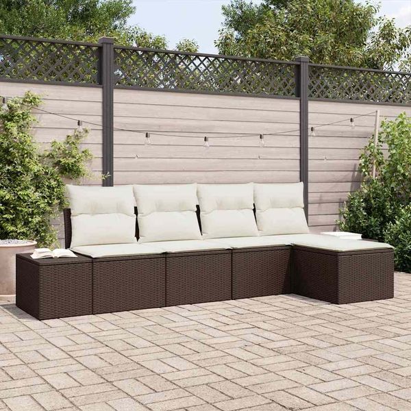 vidaXL Sofa Set mit Kissen 5 pcs Braun Poly Rattan 3347018