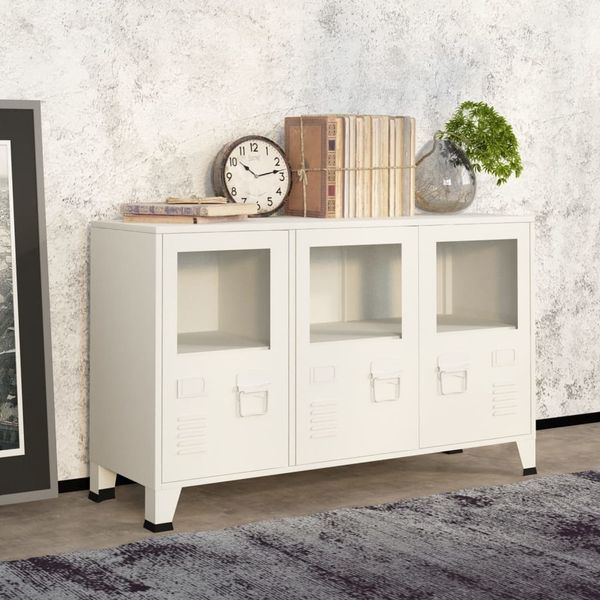 vidaXL Industrial Sideboard Weiß 105x35x62 cm Metall und Glas 339609