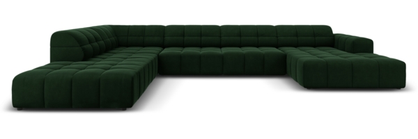 Micadoni Panorama Ecksofa Jennifer 7-Sitzer Links Samt Flaschengrün