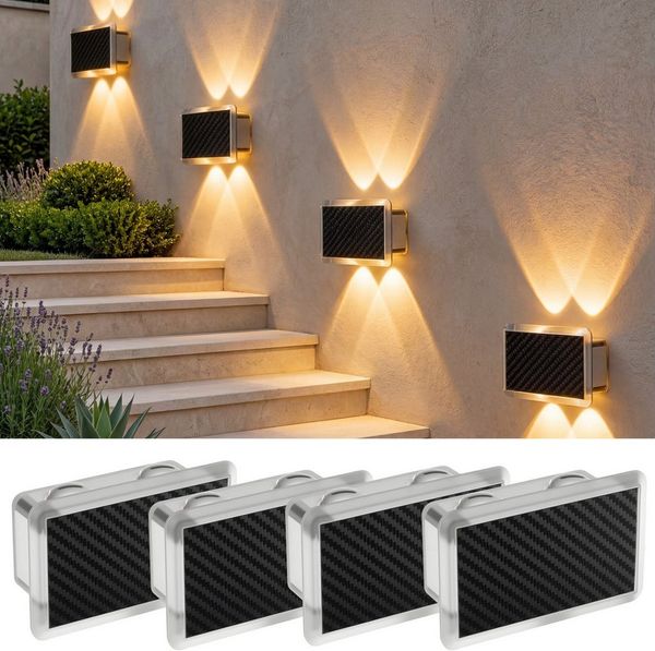 oyajia LED Außen-Wandleuchte Solar Wandleuchte Aussen 2/4 Stück, Einstellbar Solarlampen für Außen, LED fest integriert, RGB, RGB 7 Farben Solarleuchte für Zaun Wand Terrasse Garten Balkon Deko