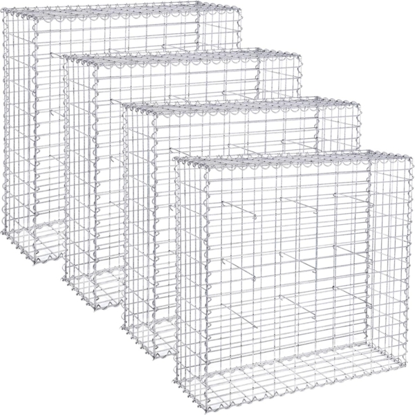 SONGMICS Gabionenkörbe, verzinkt, Metall silber, 100 x 90 x 30 cm, 4 Stück
