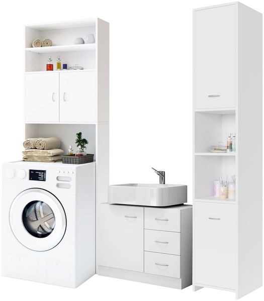 CASARIA® Badmöbel Set Waschbeckenunterschrank Badezimmerhochschrank Waschmaschinenschrank