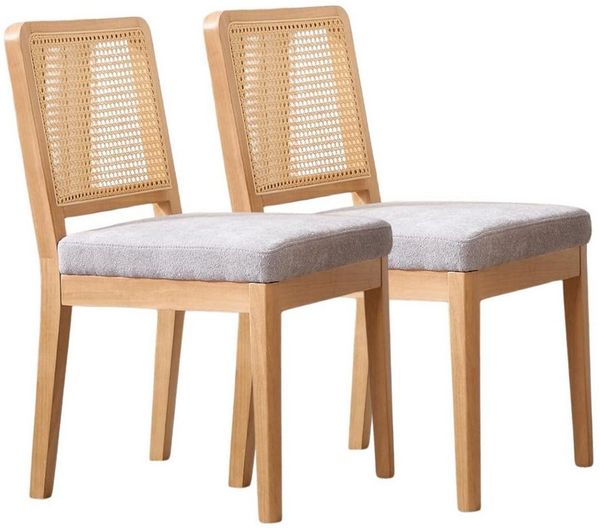 WAHSON OFFICE CHAIRS Esszimmerstuhl 2/4er Set Chenille/Leinen-Esszimmerstühle mit Rattan-Rückenlehne (2 St)
