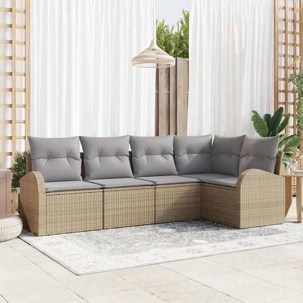 vidaXL Gartensofa-set mit Kissen 5 pcs Beige und Hellgrau Poly-Rattan 3354709