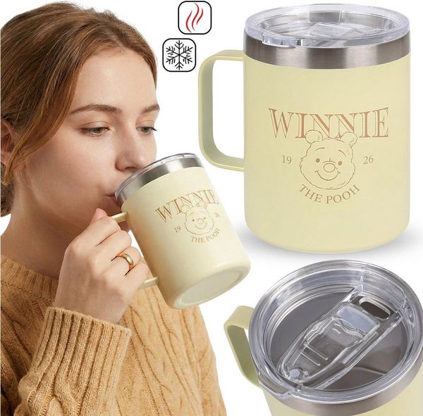 Disney Winnie Puuh Thermobecher Disney Winnie Puuh Thermobecher mit Griff, Edelstahl, 400 ml
