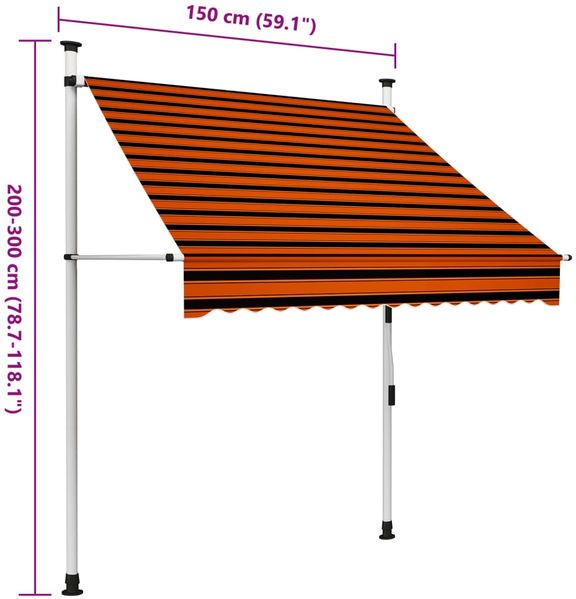 vidaXL Einziehbare Markise Handbetrieben 150 cm Orange und Braun 145835 Bild 8