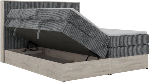 Boxspringbett mit Bettkasten NORDIC KING 200 x 200 cm, 7-Zonen Multipocket-Matratzen H4 und Topper Visco, zwei Bettkästen, holz Optik, gepolstertes Kopfteil - Grau Cord Bild 8