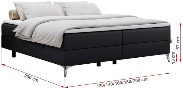 Boxspringbett - Doppelbett mit Multipocket-Matratze - LESS -200x200 - Schwarz Kunstleder - H4 Bild 5