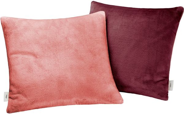 s.Oliver Doublesoft Kissenbezug 50x50 cm - super kuschelig & weich, Polyesterflausch 2 Stück dunkelrot