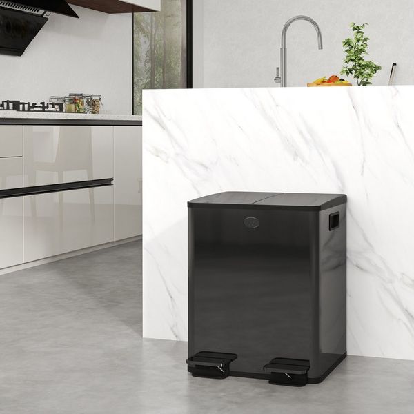 Novzep Mülleimer 2 x 20 L Doppelmülleimer, Pedalöffnung, leicht zu reinigen, Edelstahl, Kunststoff