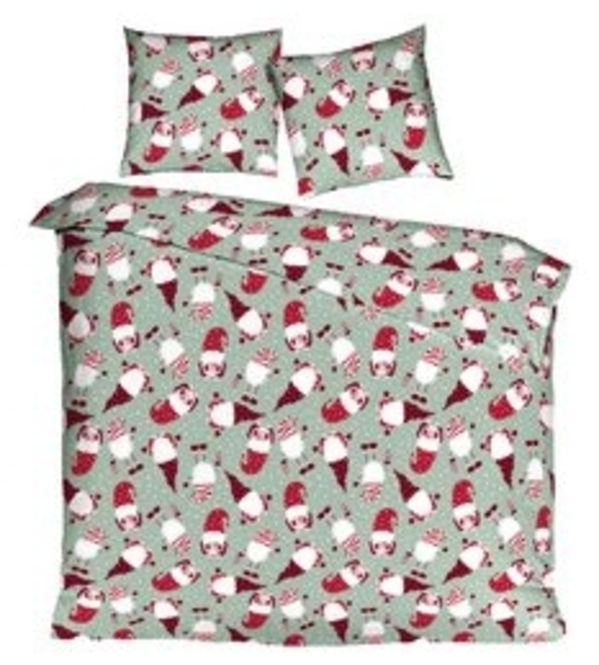 mistral home Bettwäsche 135x200cm Wichtel Schnee Grün Rot, Flanell, 2 teilig, mit süßem Wichtel Design und Sternflocken Bild 6