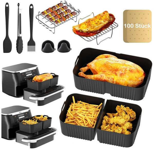 SURFOU Backform Heißluftfritteuse zubehör für Ninja Airfryer AF500EU 15-tlg BPA-frei, (Airfryer Zubehör Set für Ninja Foodi AF500EU& AF500EUCP, ninja foodi flexdrawer 10,4L,COSORI TwinFry 10L – 3 Silikonmatten & 12-teiliges Set, 10,4L, 5,2L, hitzebestä...