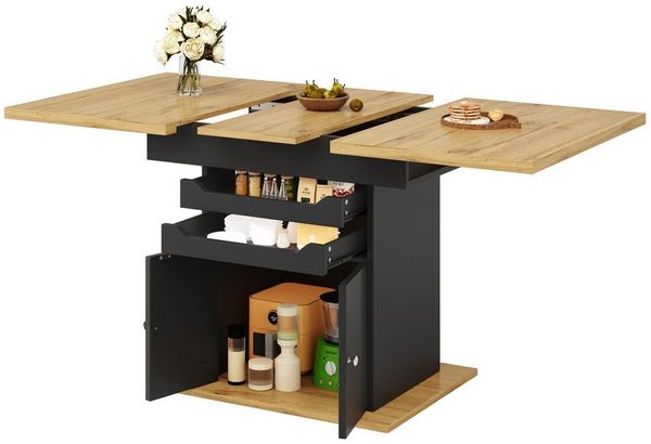 REDOM Esstisch für Küche & Wohnzimmer (mit Stauraum & Soft-Close, Teleskoptisch für Küche & Wohnzimmer, platzsparender Küchentisch mit Schubladen & Schrank, 1-St, 110-140*80*76cm)