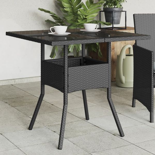 vidaXL Gartentisch mit Glasplatte Schwarz 80x80x75 cm Poly Rattan 365521