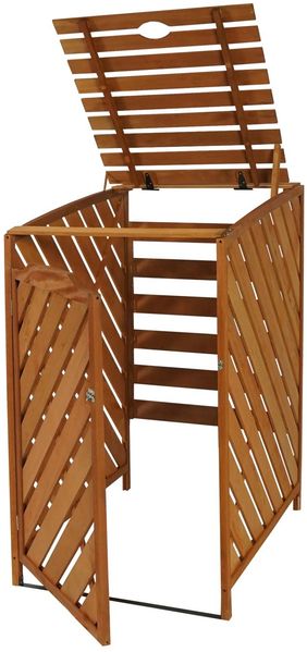 XL 1er-/2er-Mülltonnenverkleidung Erweiterung HWC-J44, Mülltonnenbox, 120x68x98cm Holz MVG-zertifiziert ~ braun Bild 5