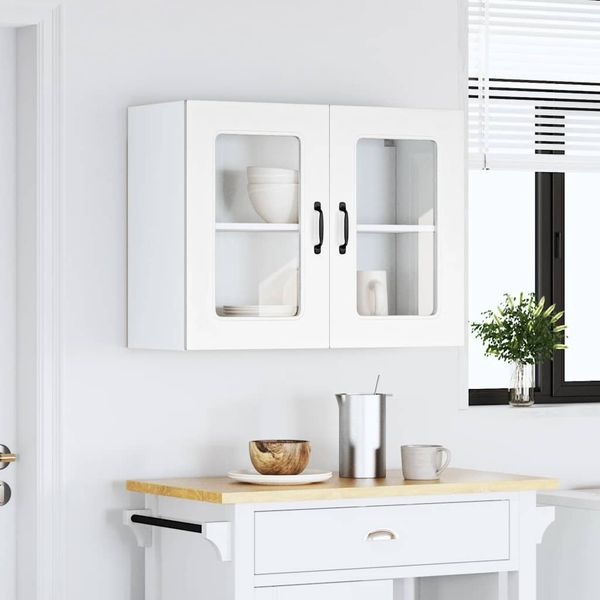 vidaXL Küchen-Hängeschrank mit Glastür Kalmar Weiß Holzwerkstoff 853607